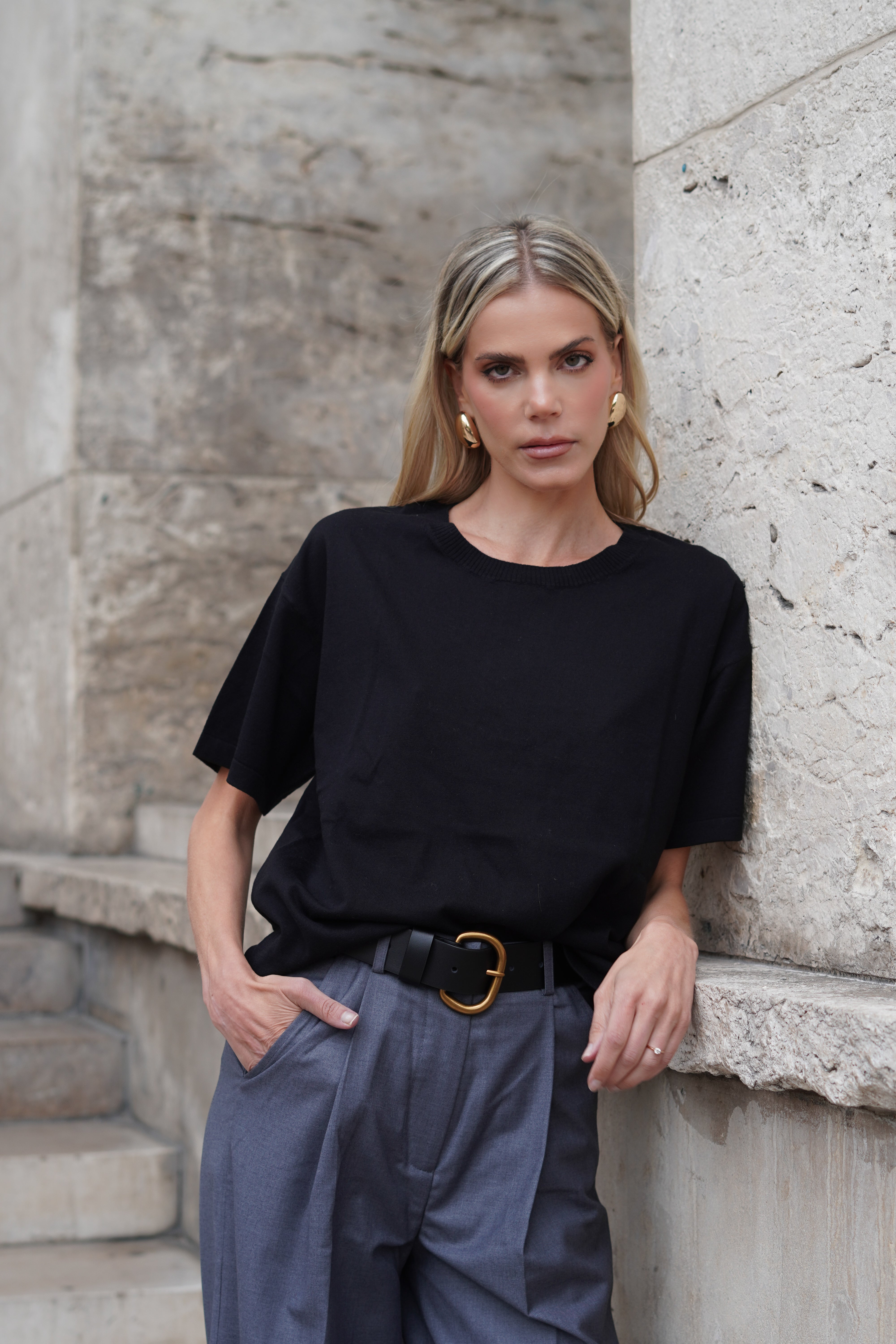 The Eloise Silk Cashmere Tee - Black