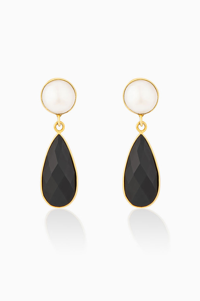 Pearl Onyx Drop Earrings